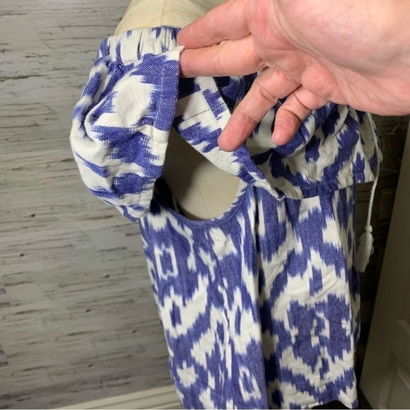 MADEWELL White Blue Southwestern Off Shoulder Top Coastal Pullover Blouse Sz M - Picture 10 of 11